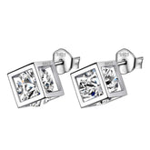 3D Cube Birthstone April Diamond Earrings Sterling Silver - Earrings - Aurora Tears